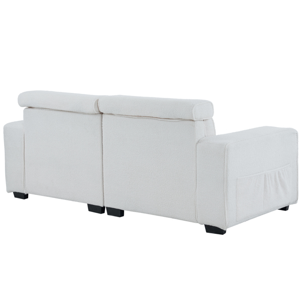 221*96*83cm Teddy Velvet 26cm Fully Detachable Armrests Two Seats With Side Pockets Backrest Pull Points Indoor Double Sofa Off-White