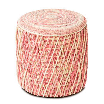 Round Pouf Ottoman Hand Weave Footstool Natural Seagrass Foot Stool Boho Footrest Stool Braided Pouffe Accent Chair for The Living Room Bedroom Nursery Patio Lounge Pink