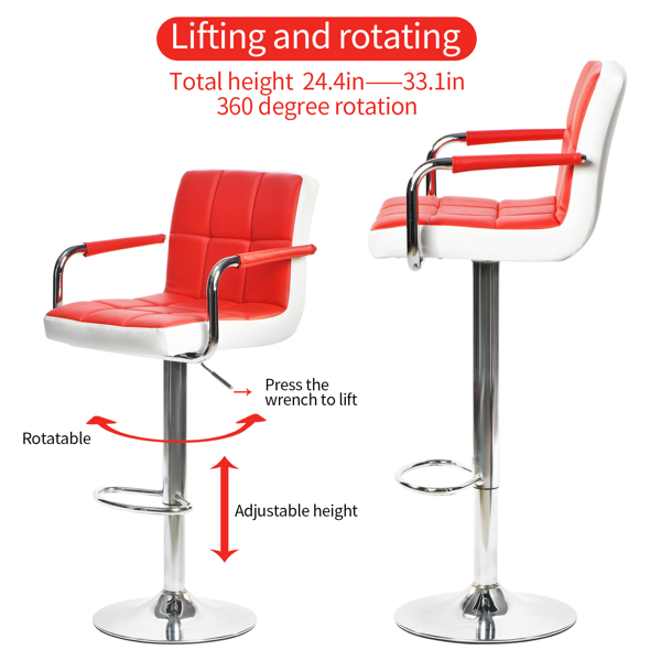 Jinsi Nan Bar stools : 360 Rotating Bar Stool with Armrest, Free-Lift Counter Height Bar Stool for Bar and Home Bars, bar stools Set of 2(red bar stools)
