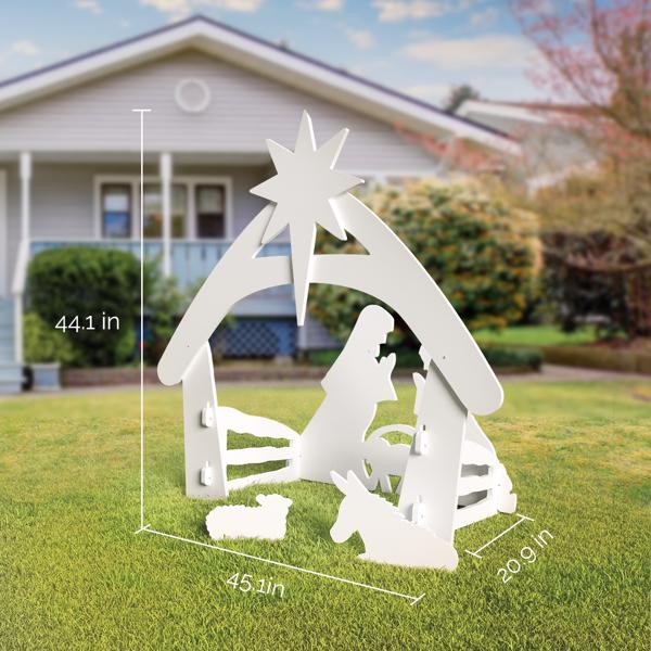 116*53*118cm PVC Nativity Garden Jesus Decoration White