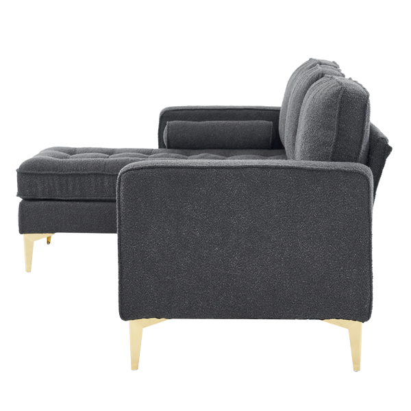 218*141*87cm Boucle Yarn, Diamond-Shaped Gold-Plated Three-Pronged Legs, Three-Seater With Footstool, Indoor Modular Sofa, Dark Grey