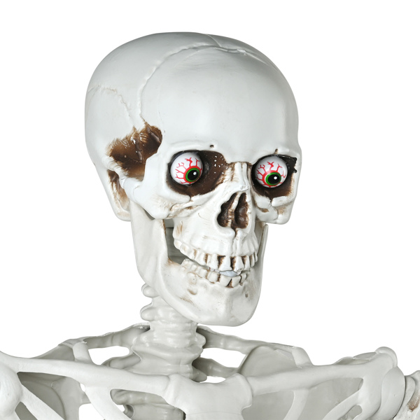 Halloween Decoration  Skeleton, Life Size Posable Skeleton with Stake Red Eyes Sound Activated Realistic Human Bones, Halloween Decoration for Indoor Outdoor Spooky Scene Haunted House（No shipping on 