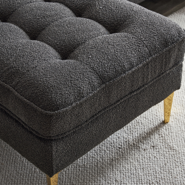 218*141*87cm Boucle Yarn, Diamond-Shaped Gold-Plated Three-Pronged Legs, Three-Seater With Footstool, Indoor Modular Sofa, Dark Grey