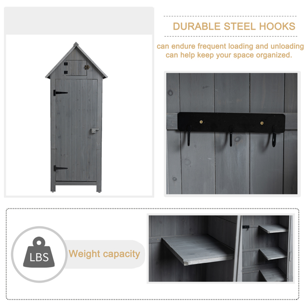 Outdoor Tool Storage Cabinet, Wooden Fir Garden Shed with Single Storage Door