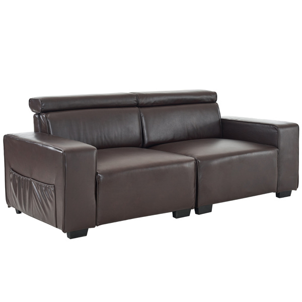 221*96*83cm Retro PU 26cm Fully Detachable Armrests Two Seats With Side Pockets Full Pull Points Indoor Double Sofa Brown