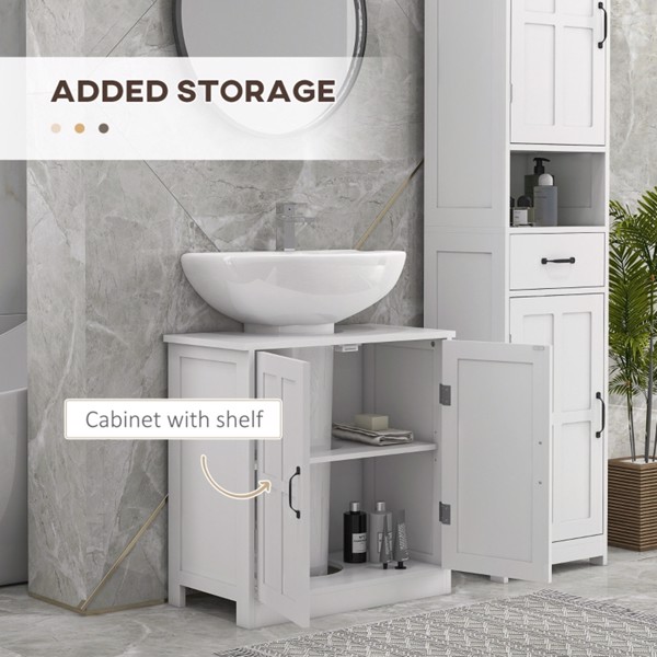  Bathroom Sink Cabinet, Pedestal Sink Cabinet with Adjustable Shelf, White-AS
