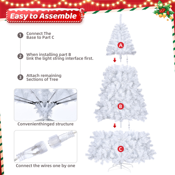 7ft 1346 Branches Automatic Tree Structure PVC Material 500 Lights Cool Color 8 Modes Christmas Tree White
