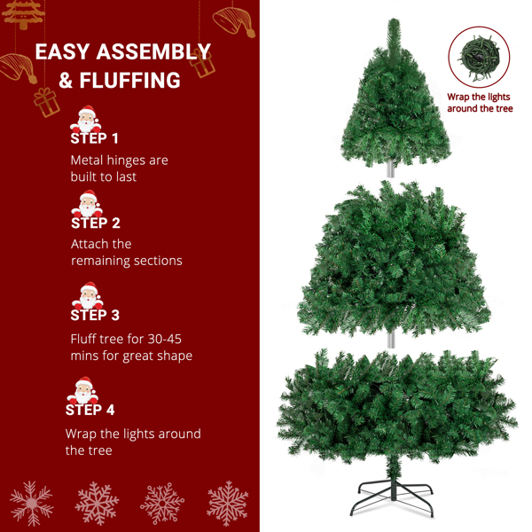 6ft PVC Material DIY 150 Lights Warm Color 8 Modes 1050 Branches Christmas Tree Green