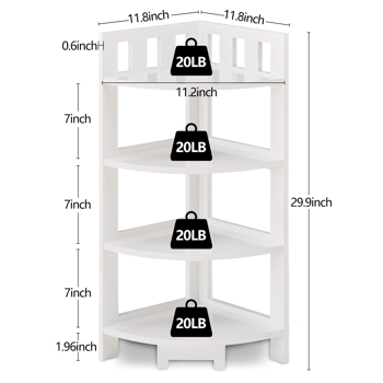 Corner Shelf, 4-Tier Display Shelves, Wood Storage Stand, Multipurpose Shelving Unit for Small Space, Home Office, Bathroom Corner