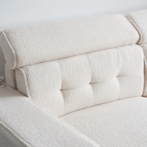 221*96*83cm Teddy Velvet 26cm Fully Detachable Armrests Two Seats With Side Pockets Backrest Pull Points Indoor Double Sofa Off-White