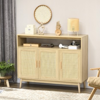 Sideboard Buffet Cabinet with Rattan Doors, Natural (Swiship-Ship)（Prohibited by WalMart）