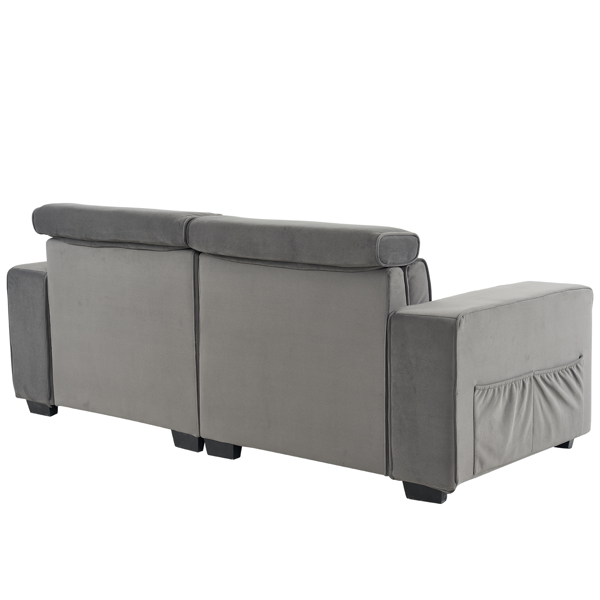 221*96*83cm Velvet 26cm Fully Removable Armrests Two-Seater With Side Pockets Backrest Pull Points Indoor Double Sofa Dark Gray