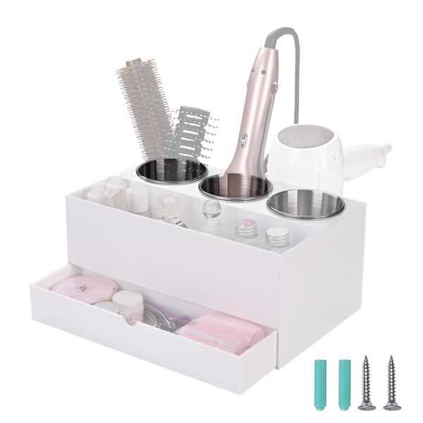 Hair Tool Organizer Wall Mount,Organize Your Hair Tools with  3 Removable Cups,Versatile Storage Space for Home Bathroom, Hair Salon, Beauty Center, etc.