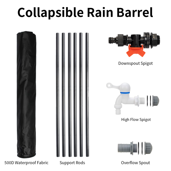 100 Gallon Folding Rain Barrel Water Collector Black