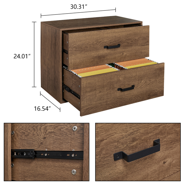 2 Drawer Wood Lateral File Cabinet , Storage Filing Cabinet for Home Office, Brown