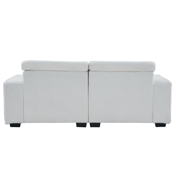 221*96*83cm Teddy Velvet 26cm Fully Detachable Armrests Two Seats With Side Pockets Backrest Pull Points Indoor Double Sofa Off-White