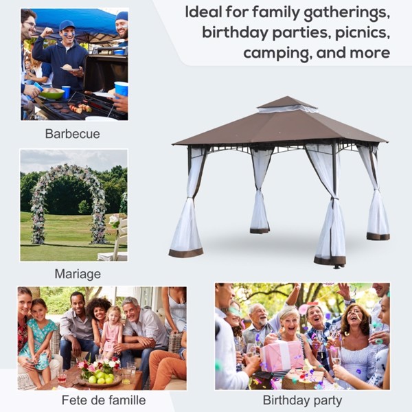 10ft x 10ft Outdoor Patio Gazebo Canopy Tent  Coffee-AS