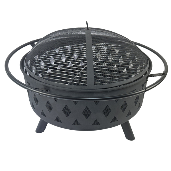 Iron Fire Pit Set Heating Equipment Camping Fire Bowl with Poker Mesh Cover for Backyard Patio