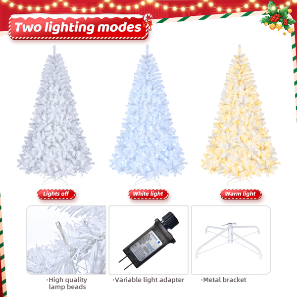 8ft White 670 Lights Warm Color 8 Modes 2008 Branch Christmas Tree White