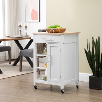 Compact Kitchen Island Cart on Wheels, Rolling Utility Trolley Cart  White-AS