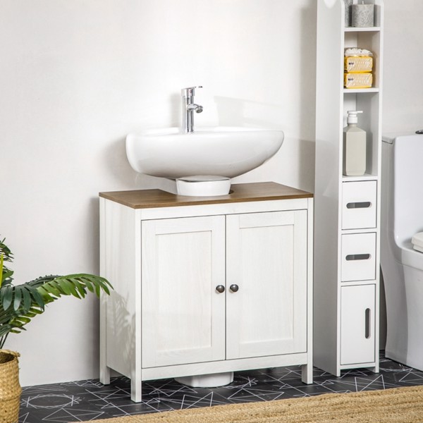 Pedestal Sink Storage Cabinet, Under Sink Cabinet with Double Doors,  Antique White, Walnut-AS ( Amazon Shipping)（Prohibited by WalMart）