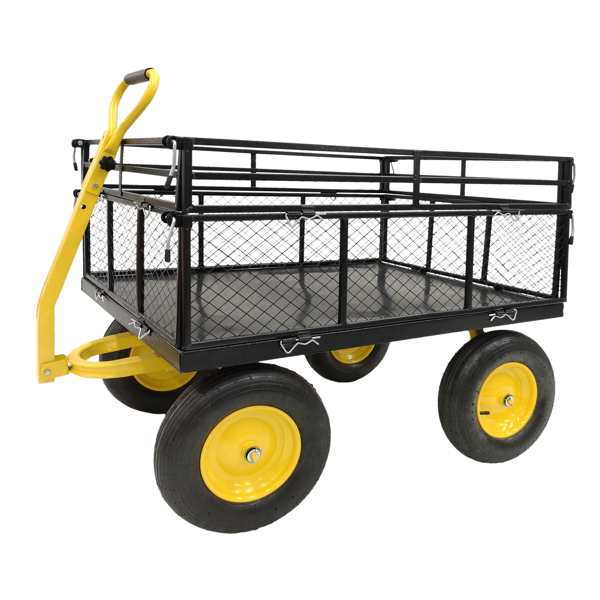 Heavy Duty Steel Garden Cart with Removable Mesh Sides to Convert into Flatbed, Utility Metal Wagon with 2-in-1 Handle and 16 in Tires, Perfect for Garden, Farm, Yard, 1400lbs Capacity