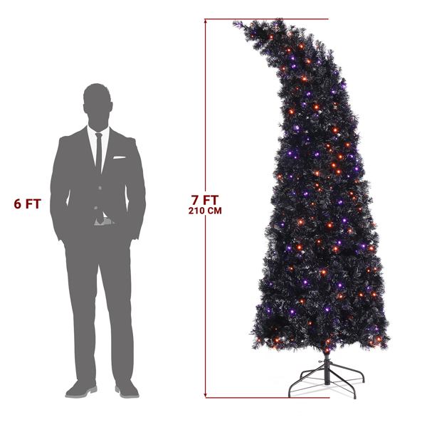7ft Wizard Hat Shape Automatic Tree Structure PVC Material 1050 Branches 400 Lights 10 Functions With Remote Control Christmas Tree Purple And Orange