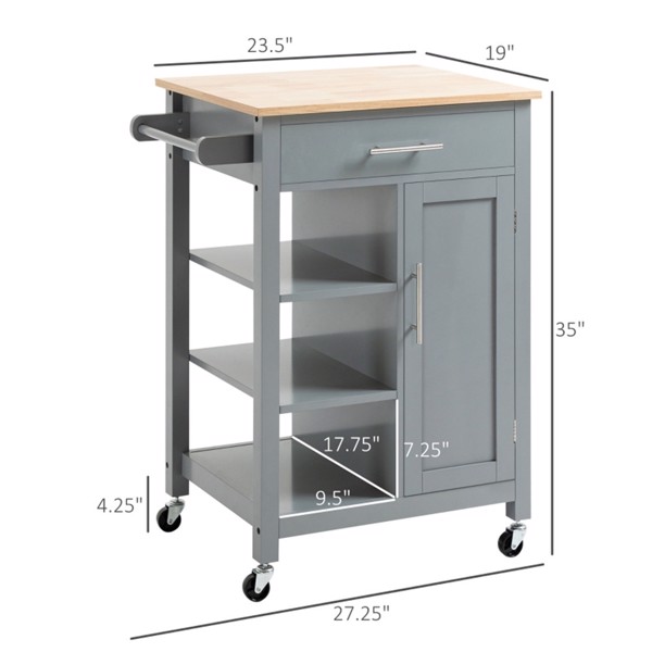 Compact Kitchen Island Cart on Wheels, Rolling Utility Trolley Cart  Grey-AS