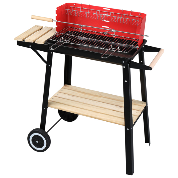 85*42*86cm Four Legs With Wheels Square Enamel Charcoal Oven Black Red