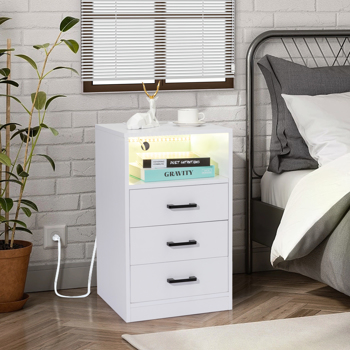 FCH 40*35*65cm Particleboard Pasted Triamine Three Drawers With Socket With LED <b style=\\'color:red\\'>Light</b> Bedside Table