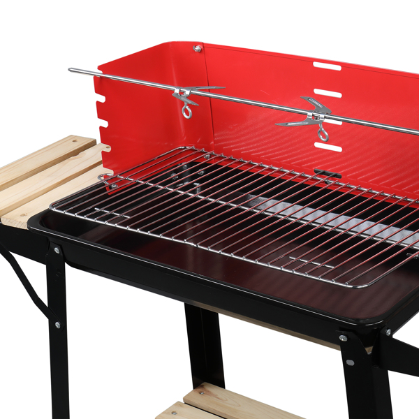 85*42*86cm Four Legs With Wheels Square Enamel Charcoal Oven Black Red