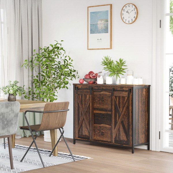 Cabinet Kitchen Sideboard Brown (Swiship-Ship)（Prohibited by WalMart）