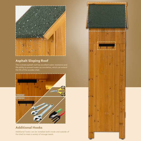 Outdoor Tool Storage Cabinet, Wooden Fir Garden Shed with Single Storage Door