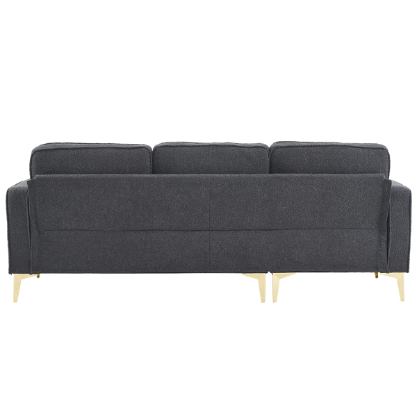 218*141*87cm Boucle Yarn, Diamond-Shaped Gold-Plated Three-Pronged Legs, Three-Seater With Footstool, Indoor Modular Sofa, Dark Grey