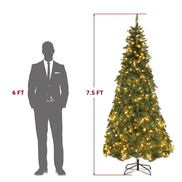 7.5ft Automatic Tree Structure PVC Material 1200 Branches 600 Lights Warm Color 8 Modes Christmas Tree Green