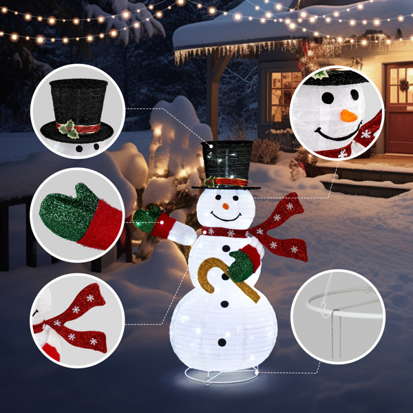 4ft Lighted Pop-Up Snowman, Large Christmas Holiday Decoration w/ 100 LED Lights, Top Hat, Scarf for Outdoor Lawn Yard Xmas Decor