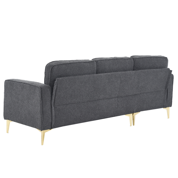 218*141*87cm Boucle Yarn, Diamond-Shaped Gold-Plated Three-Pronged Legs, Three-Seater With Footstool, Indoor Modular Sofa, Dark Grey