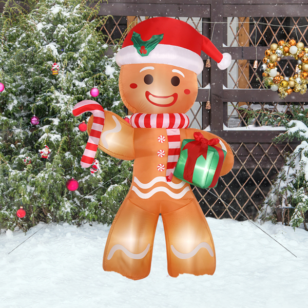 8ft 15W 5 LED Lights Gingerbread Man Holding Gift Garden Gingerbread Man Decoration