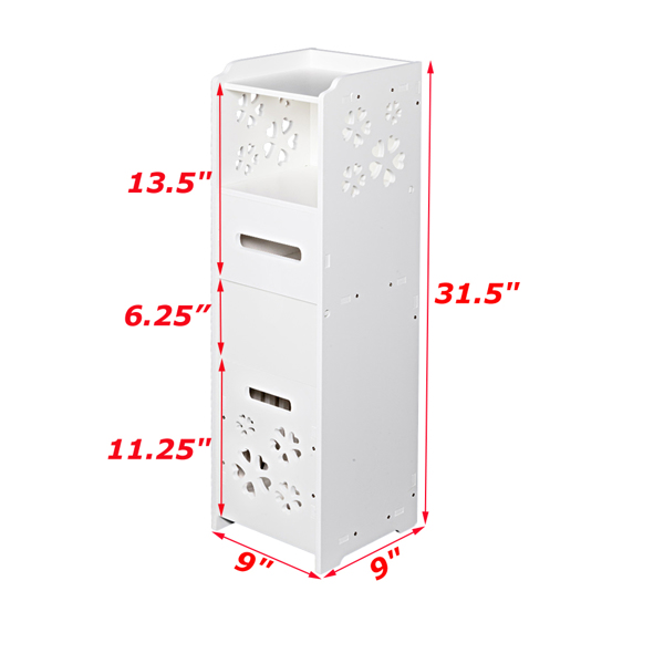 3-tier Bathroom Storage Cabinet with Garbage Can 25*25*80CM White