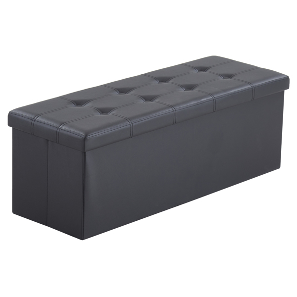 FCH 110*38*38cm Glossy Pull Point PVC MDF Foldable Storage Footstool Black