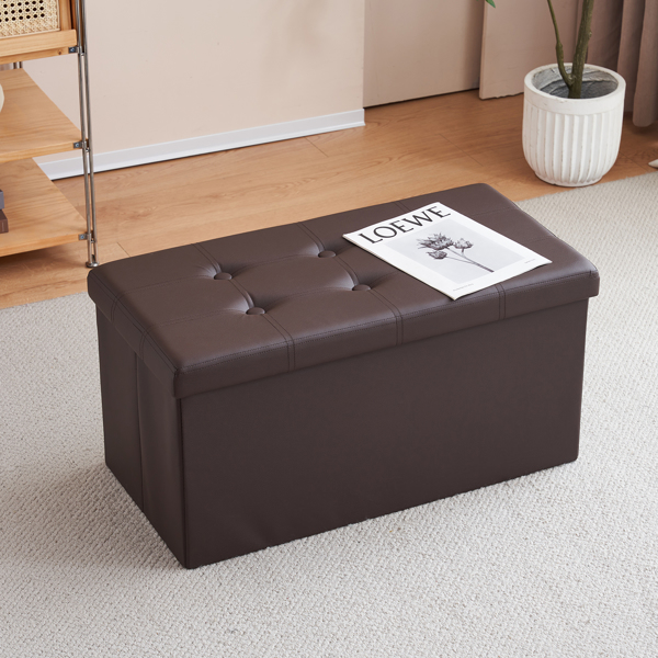 FCH 76*38*38cm Glossy Pull Point PVC MDF Foldable Storage Footstool Dark Brown