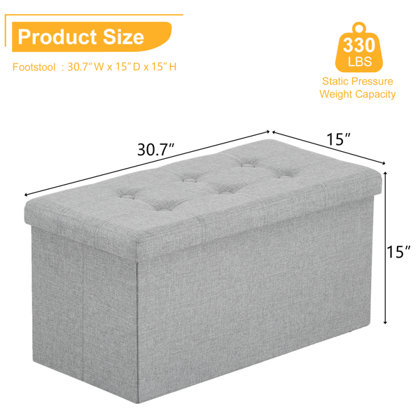 76*38*38cm Pull Point Linen MDF Foldable Storage Footstool  Light Grey