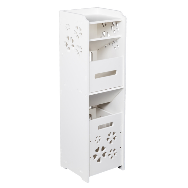 3-tier Bathroom Storage Cabinet with Garbage Can 25*25*80CM White