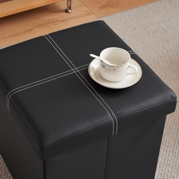 FCH 38*38*38cm Glossy With LinesPVC MDF Foldable Storage Footstool Black