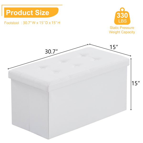 FCH 76*38*38cm Glossy Pull Point PVC MDF Foldable Storage Footstool White