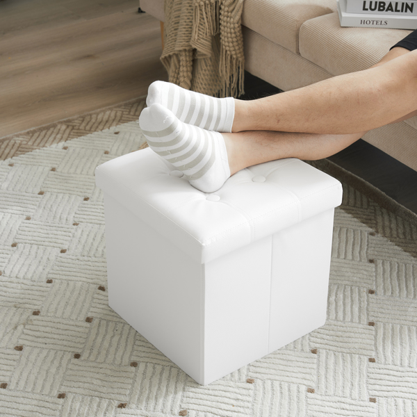 38*38*38cm Pull Point PVC MDF Foldable Storage Footstool White