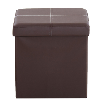 38*38*38cm Glossy With LinesPVC MDF Foldable Storage Footstool Dark Brown
