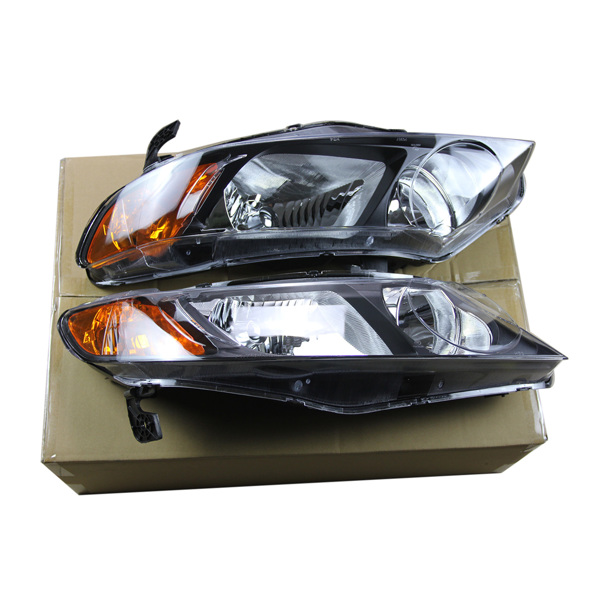 Headlights Lamps Black Housing Amber Corner Pair for 2006-2011 Honda Civic Sedan