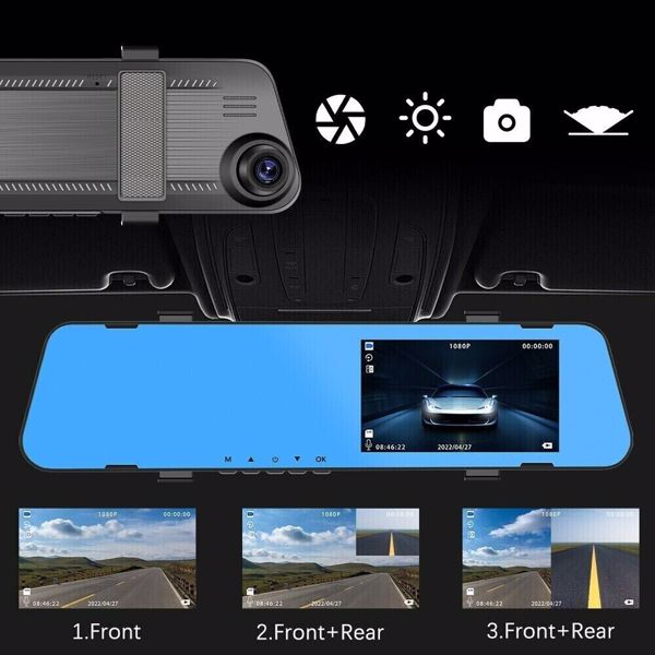 1080P Rearview Mirror Car DVR Dual Dash Cam Camera Front Rear HD Video Recorder