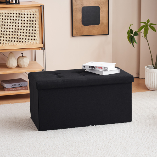 FCH 76*38*38cm Pull Point Linen MDF Foldable Storage Footstool Black